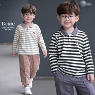 Bộ polo dài tay bé trai Bernie kẻ ngang thêu Racoon cute - Bộ thu đông bé trai 9-24kg - T0625B46