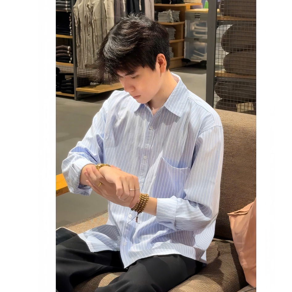 Áo sơ mi cổ bẻ dài tay sọc ZUTEE nam chất liệu Linen cao cấp ZT02