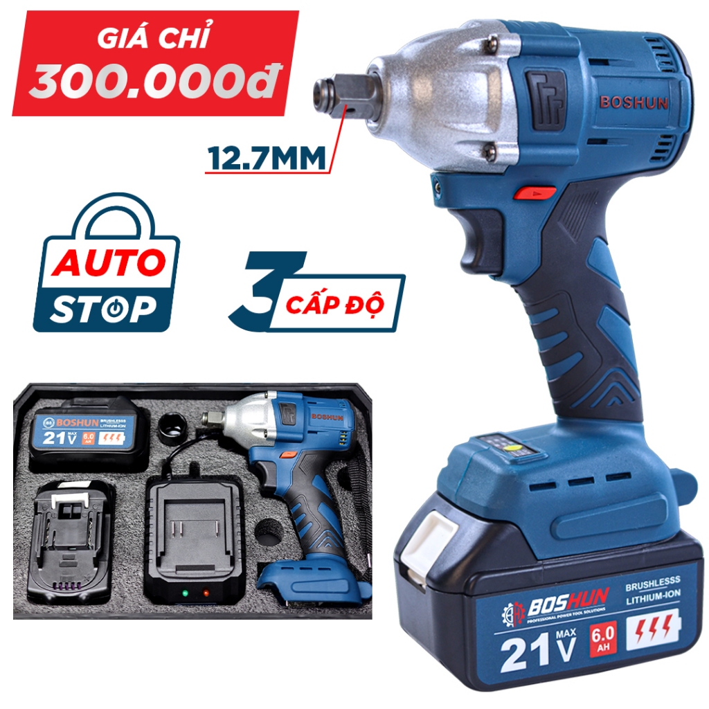 Máy Siết Bulong BOSHUN BS-IW330N Đầu 1/2 inch (12,7mm)  Đầu 2 IN 1-Không Chổi Than - Lõi Đồng