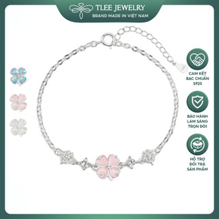 Lắc tay bạc nữ TLEE dây hoa cỏ bốn lá cánh tim đính đá đa sắc thu hút may mắn TLEE JEWELRY LT0469