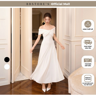 BBSTORE'S Đầm Trễ Vai Tiệc Dài Xoắn Ngực Thun Giấy Phối Tùng Con - D4535B