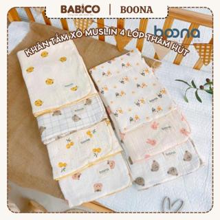  Khăn Tắm Muslin Đa Năng Cao Cấp Hàng Chính Hãng BOONA  4 Lớp Dày Dặn Mềm Mại Thấm Hút Tốt  An Toàn Cho Bé Size 90x70Cm 