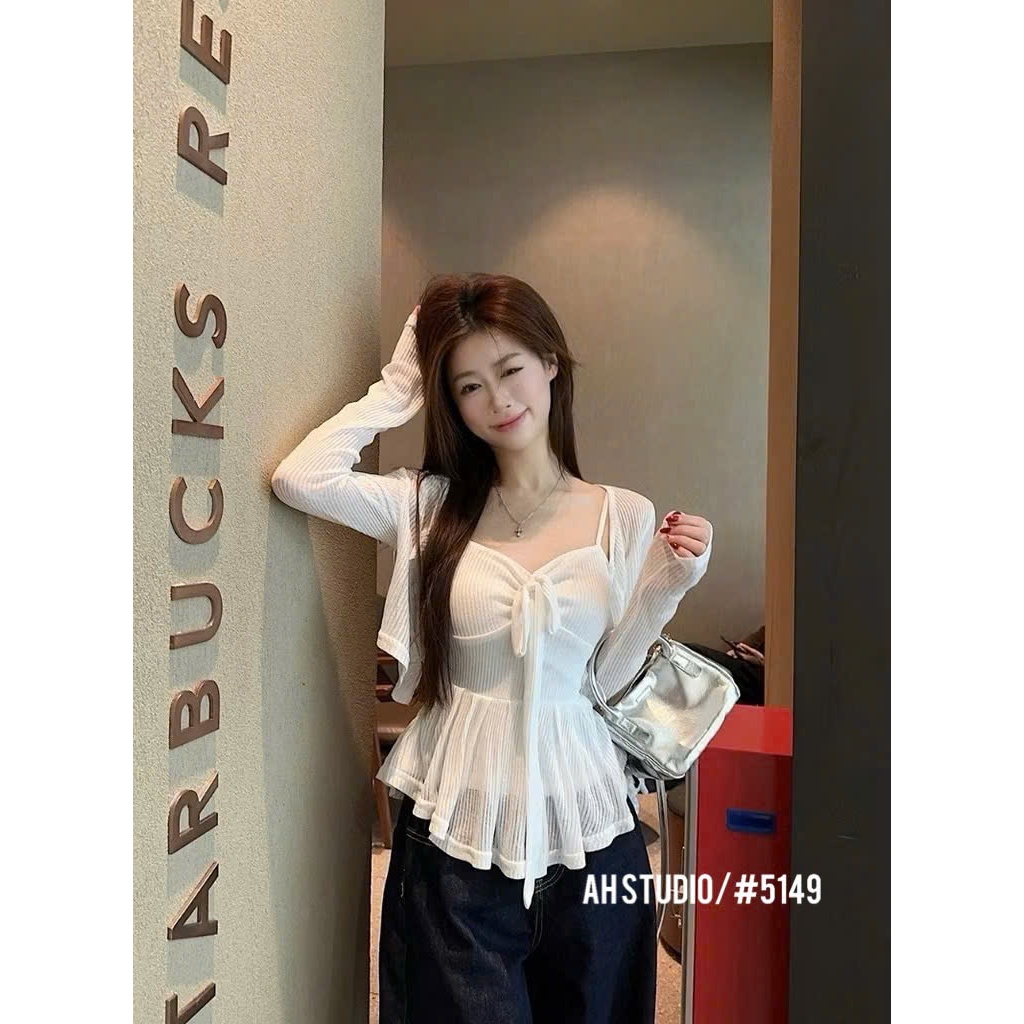 [TẶNG CARDIGAN/ HÀNG QC] SET ÁO 2 DÂY NHÚN NGỰC LEN DỆT KIM KÈM ÁO CARDIGAN MỎNG SIÊU XINH 2MONDAY S53 | BigBuy360 - bigbuy360.vn