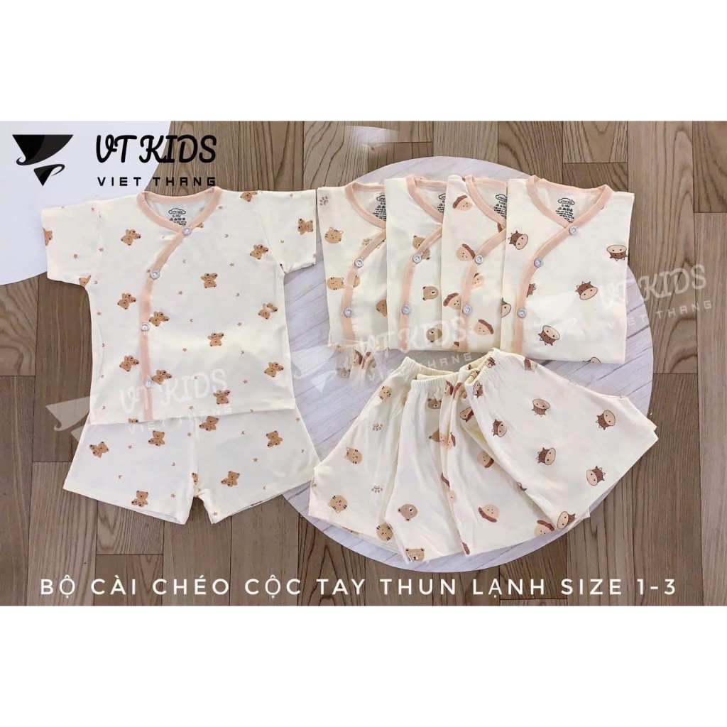 Bộ Cộc Tay Cài Chéo Cho Bé VT Kids - Quần Áo Sơ Sinh Vải Thun Lạnh (3-9kg) [VT40]