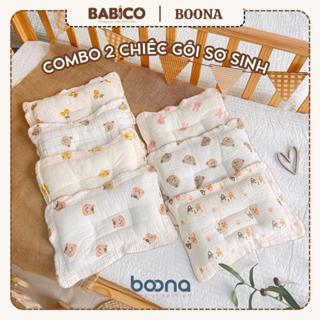 Gối xô sơ sinh cho bé Boona chính hãng vải sợi Muslin cao cấp chống méo đầu, êm ái, thoải mái cho bé