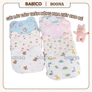  Gối Tai Gấu Trần Bông Phối Mặt Vải Hạt Đậu BOONA In Hình Dễ Thương Cao Cấp Cho Bé Sơ Sinh 