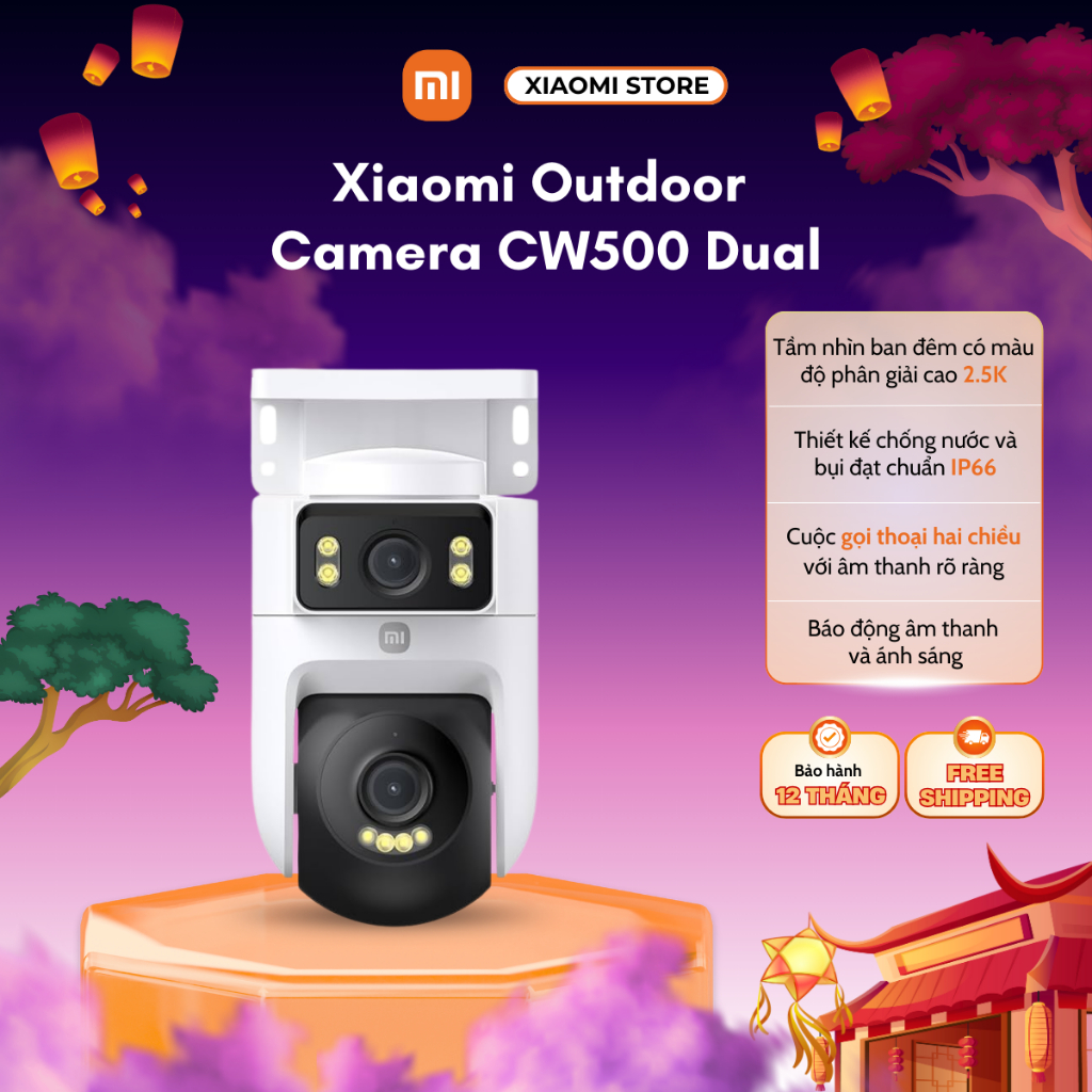 Camera Xiaomi IP Ngoài Trời CW500 Dual 360 Độ, Hình Ảnh 2.5K - Bản Quốc Tế - Bảo Hành 12 Tháng