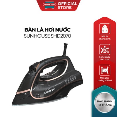 Bàn là hơi nước Sunhouse SHD2070 - 450ml, 2000W - Mặt chống dính trượt êm - Hơi phun mạnh, ủi phẳng tức thì
