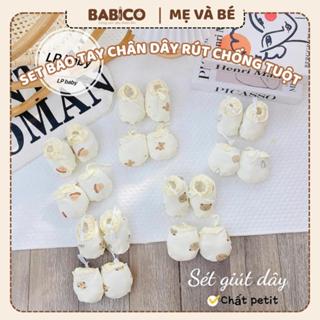 Set Bao Tay Bao Chân Cho Bé Sơ Sinh Có Dây Rút Chống Tuột, Vải Petit Thun Lạnh Mềm Mại Và Đáng Yêu (Mới)