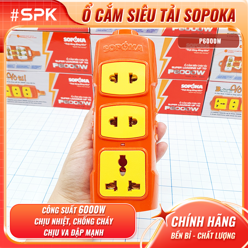 SOPOKA Ổ Cắm Điện CHƯA KÈM DÂY (Tự Đấu Dây) Siêu Chịu Tải - P6000W - Chịu Tải 6000W Chống Cháy
