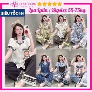 Đồ ngủ nữ bigsize 55-75kg, pijama dài cộc tay ngắn lụa latin mịn mát 75CD01, đồ bộ nữ đồ mặc nhà dễ thương sang chảnh