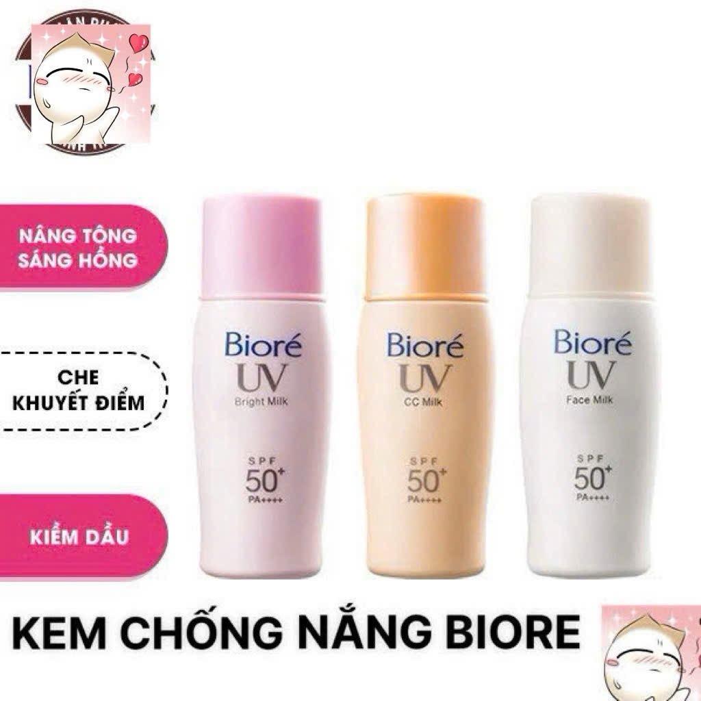 Kem Chống Nắng BIORE - Sữa Chống Nắng BIORE Nâng Tone Kễm Dầu Ngừa Mụn Trắng Da