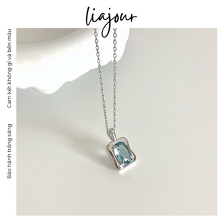  Bạc 925  - Bảo hành trắng sáng - Dây chuyền Mabel đính đá 7x9mm với sắc xanh đại dương trong veo 