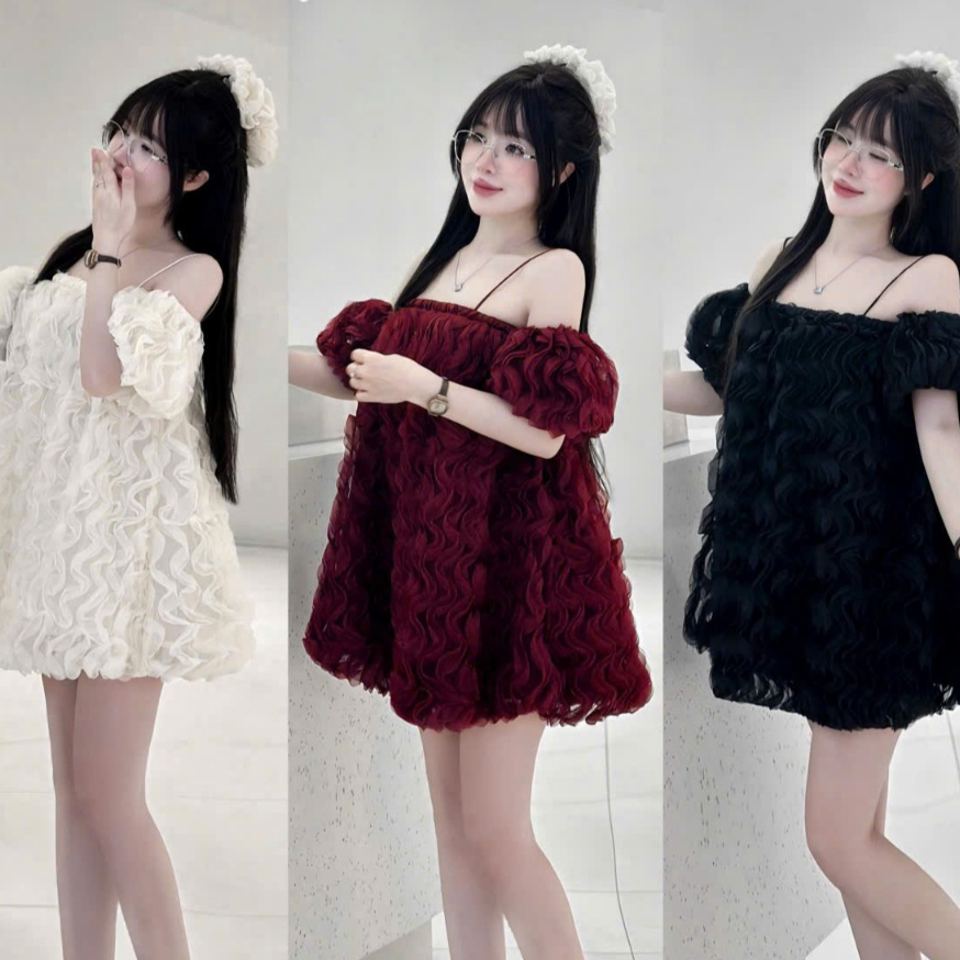  D792  TÁO ĐỎ BIGSIZE 55-90KG  ĐẦM BABYDOLL THIẾT KẾ BIGSIZE PHỐI REN GỢN SÓNG 2 DÂY DÁNG NGẮN 