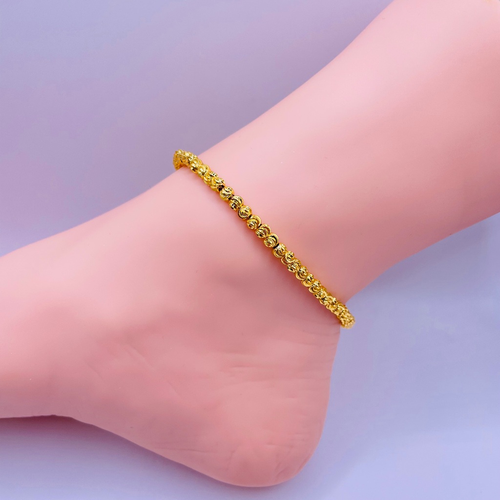 Lắc chân titan hột bi 3 li, Vòng đeo chân chất liệu titan không phai không rỉ màu vàng, trangsucmoiluatuoi.RIN