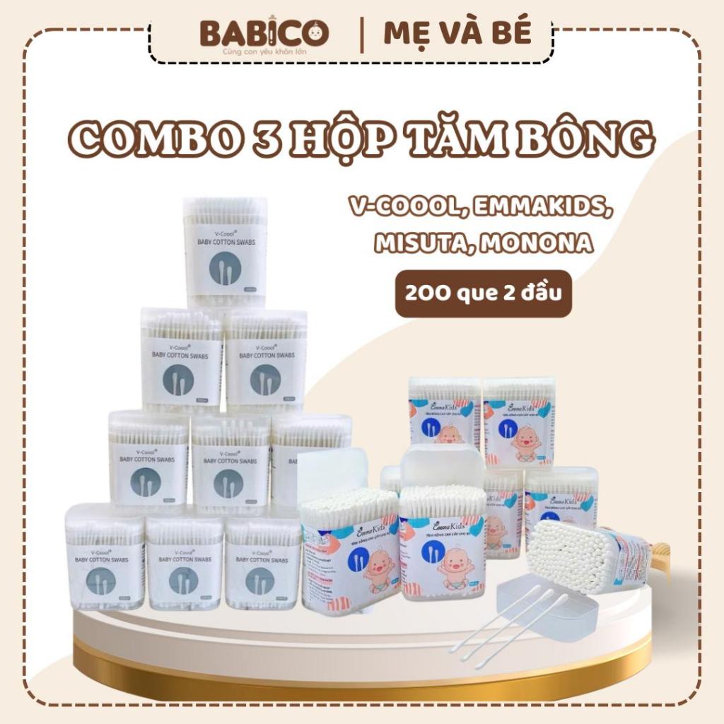 Combo 3 Hộp tăm bông trẻ em Hãng Vcoool, Emma Kids kháng khuẩn cho bé vệ sinh…