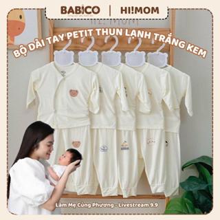 Bộ dài tay Peptit nền trắng kem cúc lệch phong cách Hàn Quốc cho bé size 3-9kg