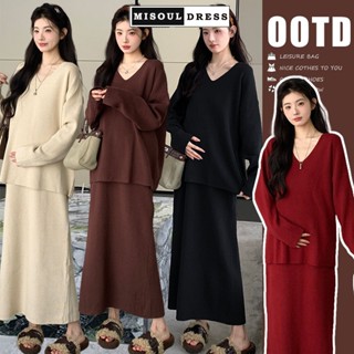  Set đầm bầu noel thu đông sang chảnh gồm áo dài tay và chân váy dáng suông dài có đáp bụng và chỉnh chun X514 