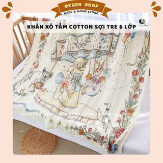 Khăn tắm quấn 6 lớp 70% cotton 30% sợi tre cao cấp 105x105cm cho bé sơ sinh – mềm thoáng, nhanh khô, nhiều họa tiết