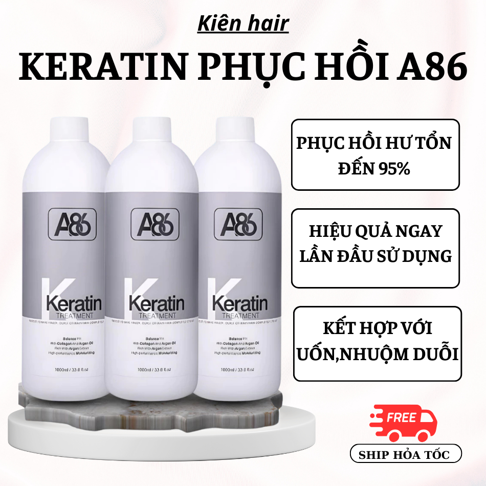 Keratin A86, Keratin phục hồi tóc hư tổn, tóc nhũn, tóc cháy khô xơ, bông xù chai 1000ml | Kienhair