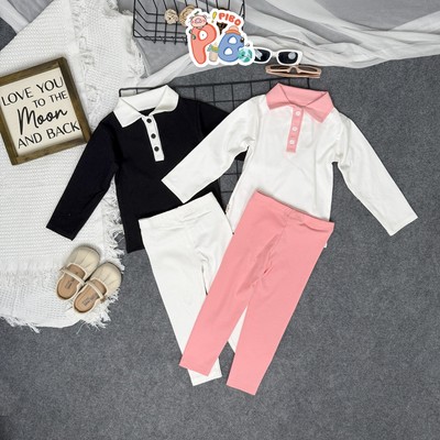 Bộ Quần Áo Thun Dài Tay Polo Và Quần Legging Dài Cho Bé Gái, Chất Zip Mềm, Form Ôm-SIMEEFA-Pibo store- BADTPL01LGD