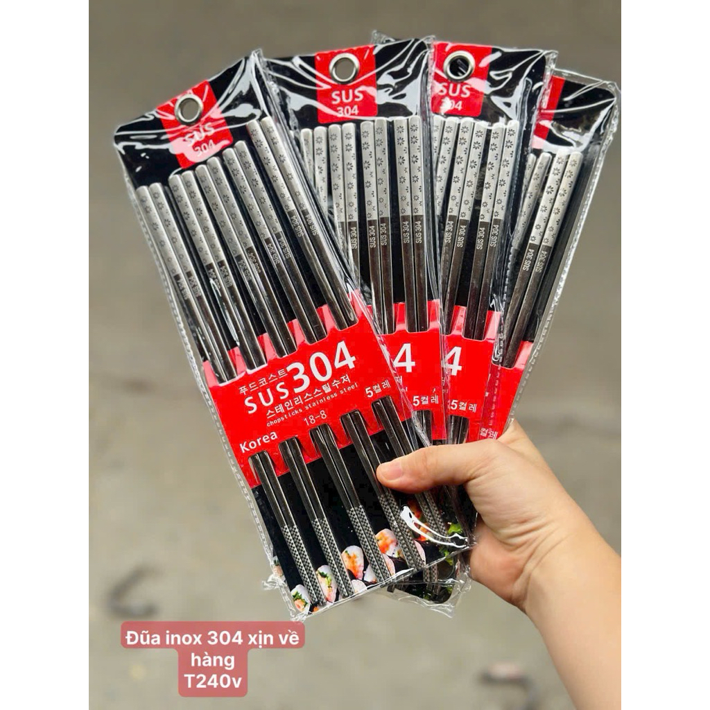 Bộ 5 đôi đũa inox 304 Hàn Quốc