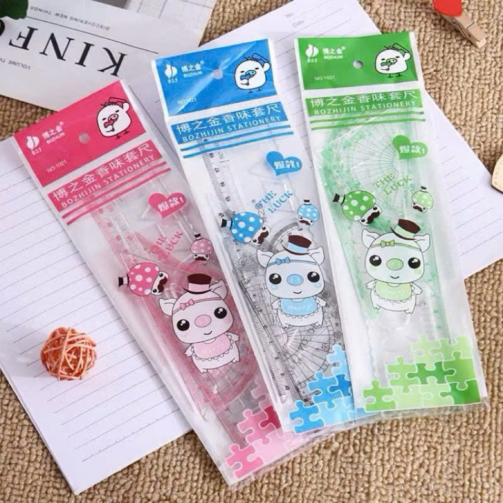 cómpo 3 túi thước kẻ 4 món gồm thước kẻ hình học, bộ e ke thước kẻ dụng cụ học tập cho trẻ