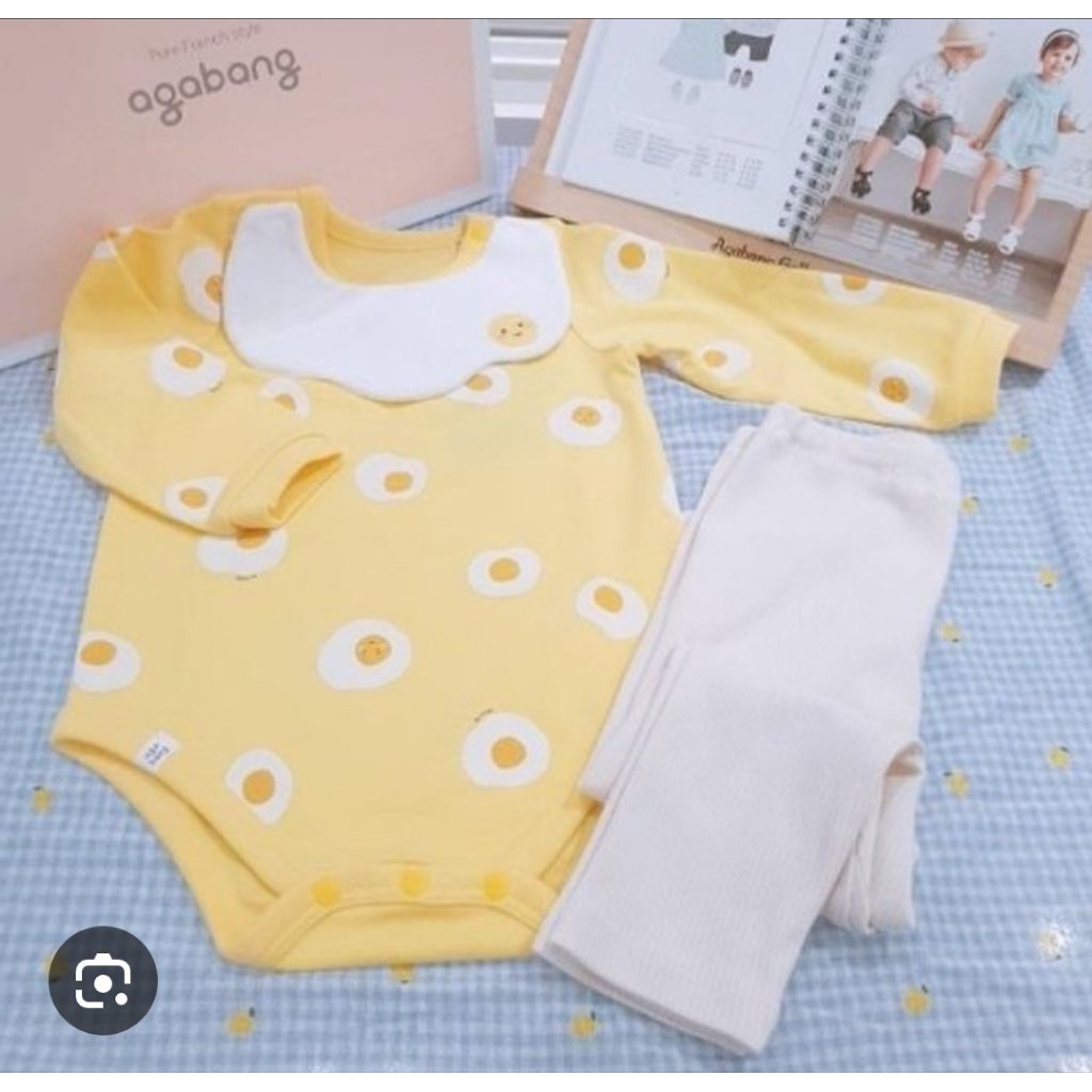 Sz 75- Body+quần legging+yếm Agabang hoạ tiết quả trứng
