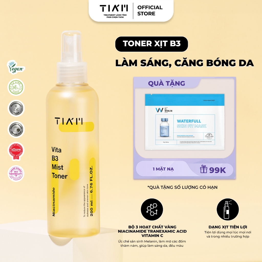 Serum Dạng Xịt Dưỡng Trắng, Căng Bóng Da Tia'm Vita B3 Mist 200ml