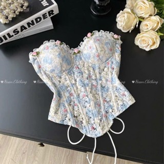  HA6350  Sẵn một số mẫu  Áo Corset Nữ Cúp Ngực Hoa Nhí Phối Ren Hoa 3D Vintage Gợi Cảm Ôm Body Đi Tiệc Chụp Ảnh 