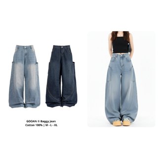   Top Seller  Quần Jean Baggy Ống Rộng Nam Nữ Cạp Cao Gooan Denim Không Co Giãn Xanh Đậm gấu bản to bigsize Unisex 