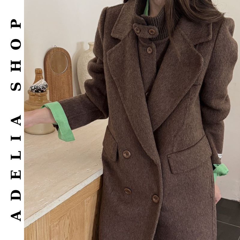 「ADELIA」Áo Dạ Lông Cừu Cổ Vest Dáng Dài Kèm Gile Dạ Thanh Lịch DA12