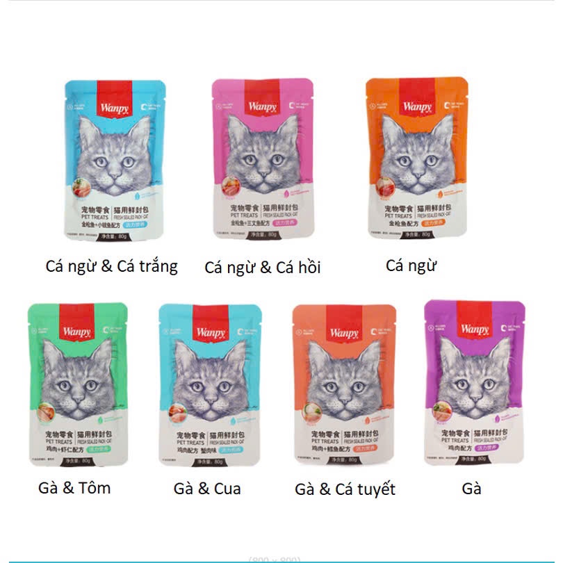 Combo 1 hộp/10 Gói Pate Wanpy cho mèo mọi lứa tuổi