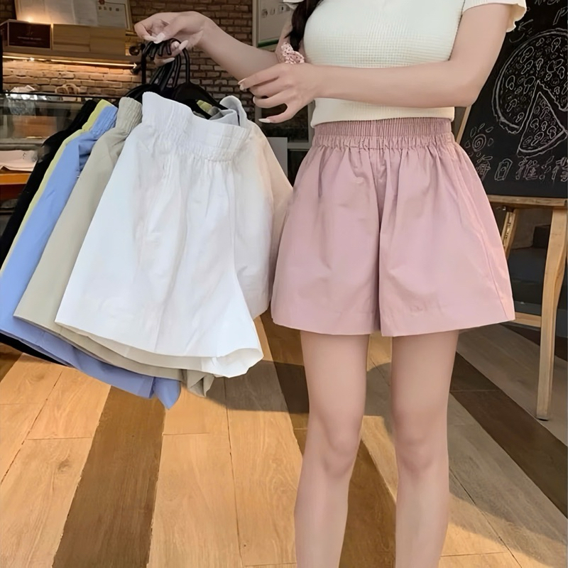 Quần short nữ ống rộng lưng cao cạp thun chun có túi co giãn nhiều màu - Quần đùi nữ mặc ở nhà đi ngủ thể thao đi biển