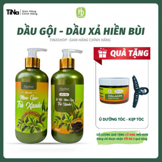Dầu Gội & Xả Hiền Bùi Bồ Kết Men Gạo Trà Xanh 500ml Hỗ Trợ Giảm Rụng Tóc, Gầu, Bết ( Tặng Kem Ủ Tóc, Kẹp Tóc)