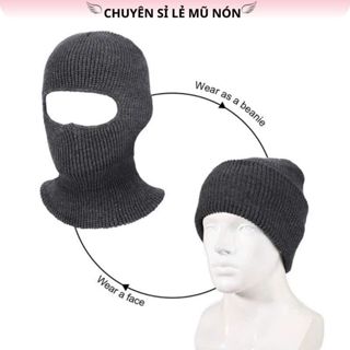  Mũ len trùm đầu bảo vệ tai ấm bên trong khăn chùm kín cổ hở 2 mắt nón len ninja dành người đi xe đội mùa đông ấm áp 