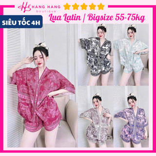 Đồ ngủ nữ bigsize 55-75kg, pijama đùi ngắn tay dơi cổ v chữ y lụa latin mịn mát 75CC01, đồ bộ nữ đồ mặc nhà sang chảnh