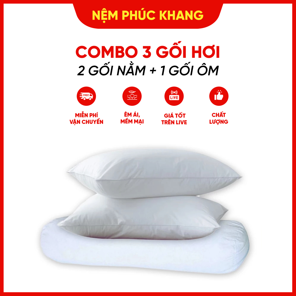 Comber 3 ruột gối hơi 2 gối nằm 1 gối ôm bông hạt
