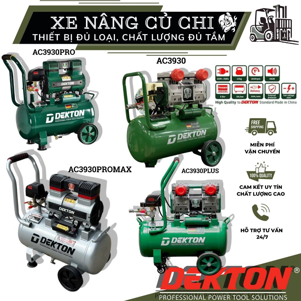 Máy nén khí không dầu 1500W Dekton DK-AC3930-PROMAX, 2piston nạp nhanh, giảm âm 2hp, bình nhôm