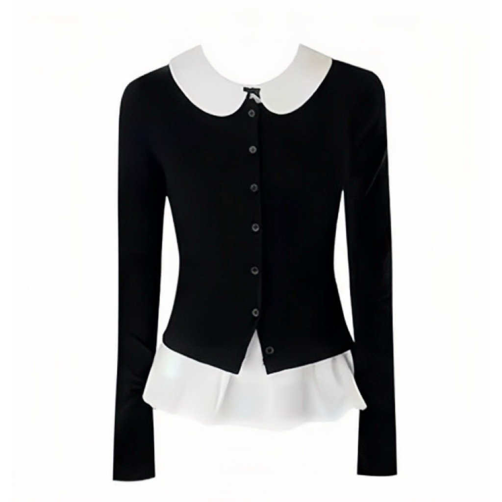 (Set 2 Món): Set Áo Cadigan Len Đen+Áo Trắng Cổ Sen Ngắn Dễ Mặc, Dễ Phối Diện Đi Chơi, Đi Cafe Hay Ở Nhà Đều Xinh | BigBuy360 - bigbuy360.vn