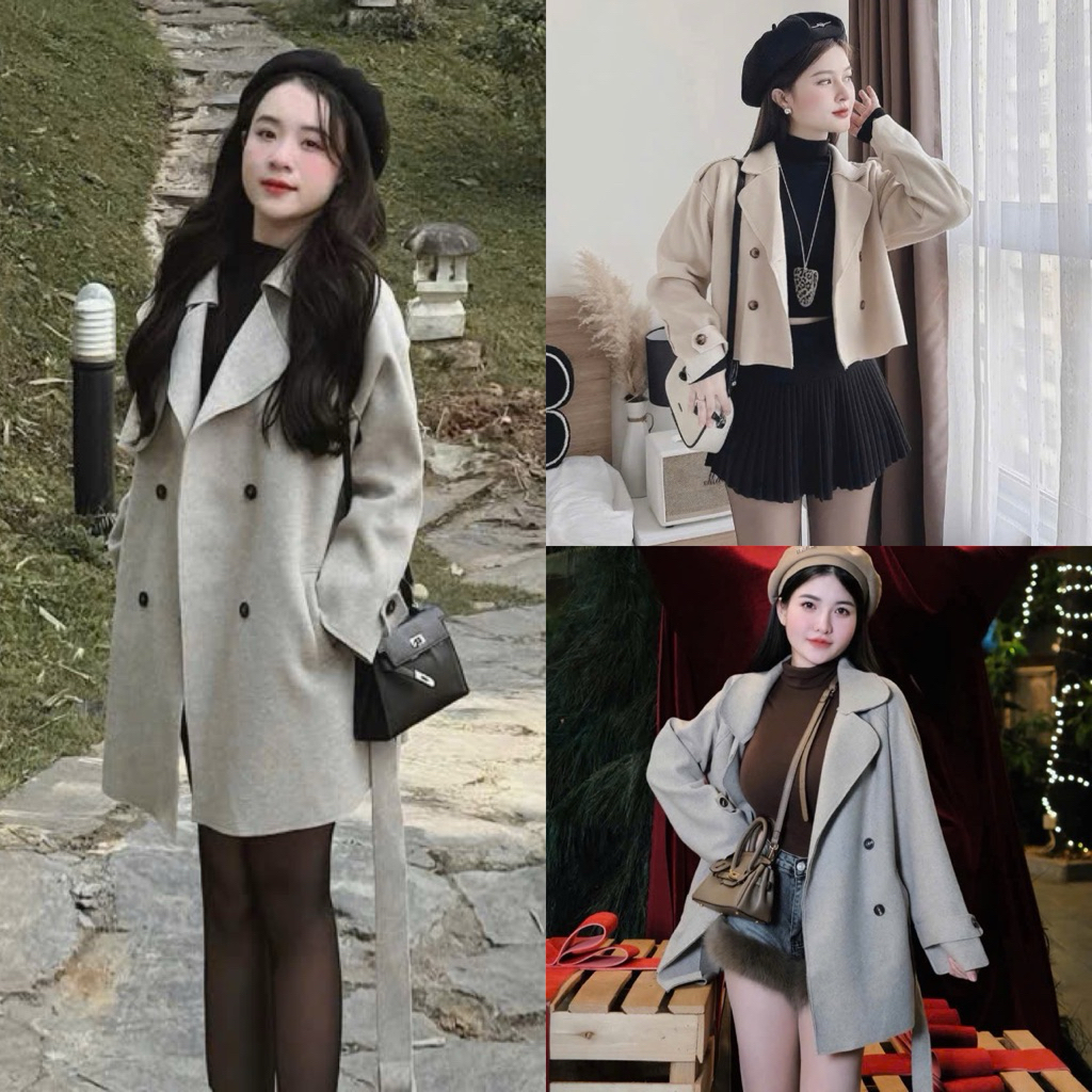 (A.04 Hàng 3 Size): Áo Khoác Măng Tô Dạ Ép Dài Tay Hai From  3 Màu Sieu Hot , Mẫu Trơn Dễ Mix Đồ Siê