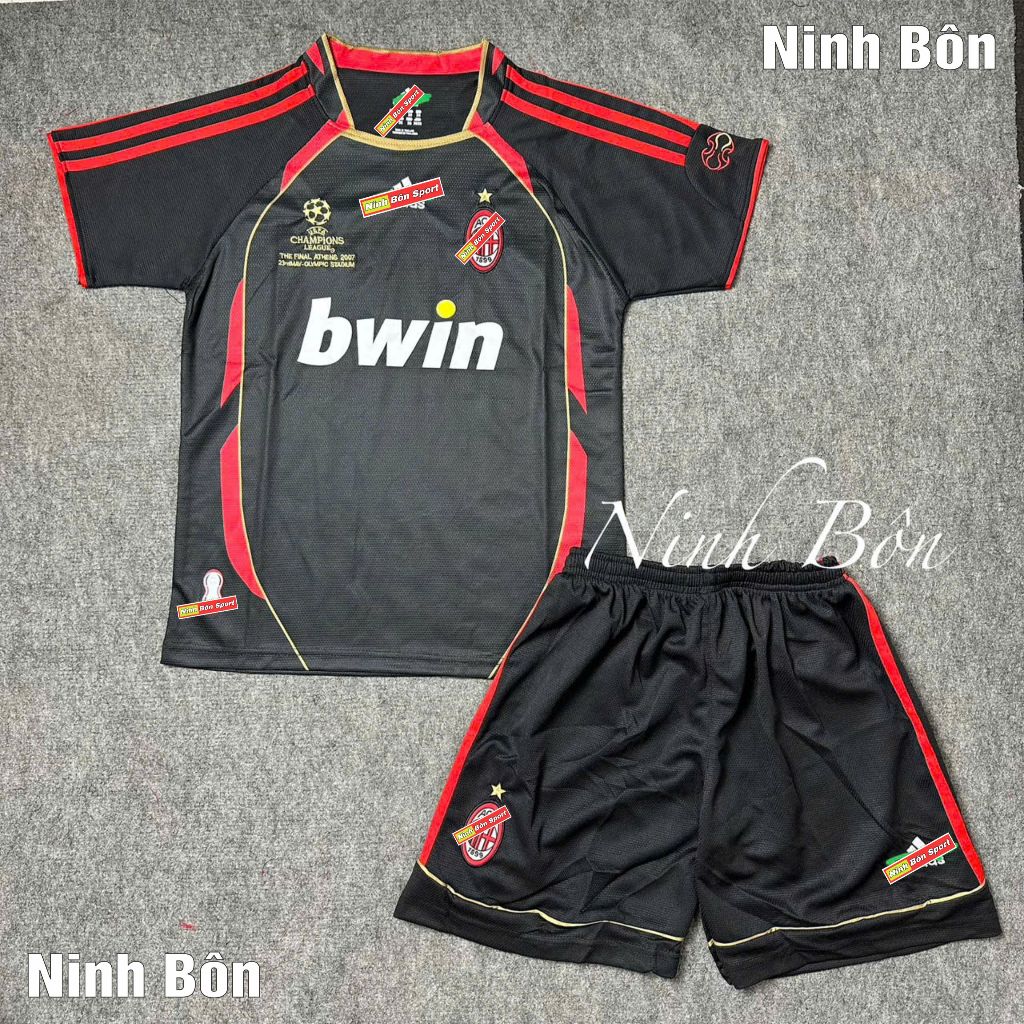 Bộ Quần Áo Bóng Đá Trẻ Em CLB AC Milan Đen 2007 - Vải Polyester Thái Cao Cấp