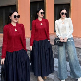 Ngocanh6959 A848 Set áo len cardigan + áo 2 dây phong cách tiểu thư sang trọng Hàn Quốc NEW