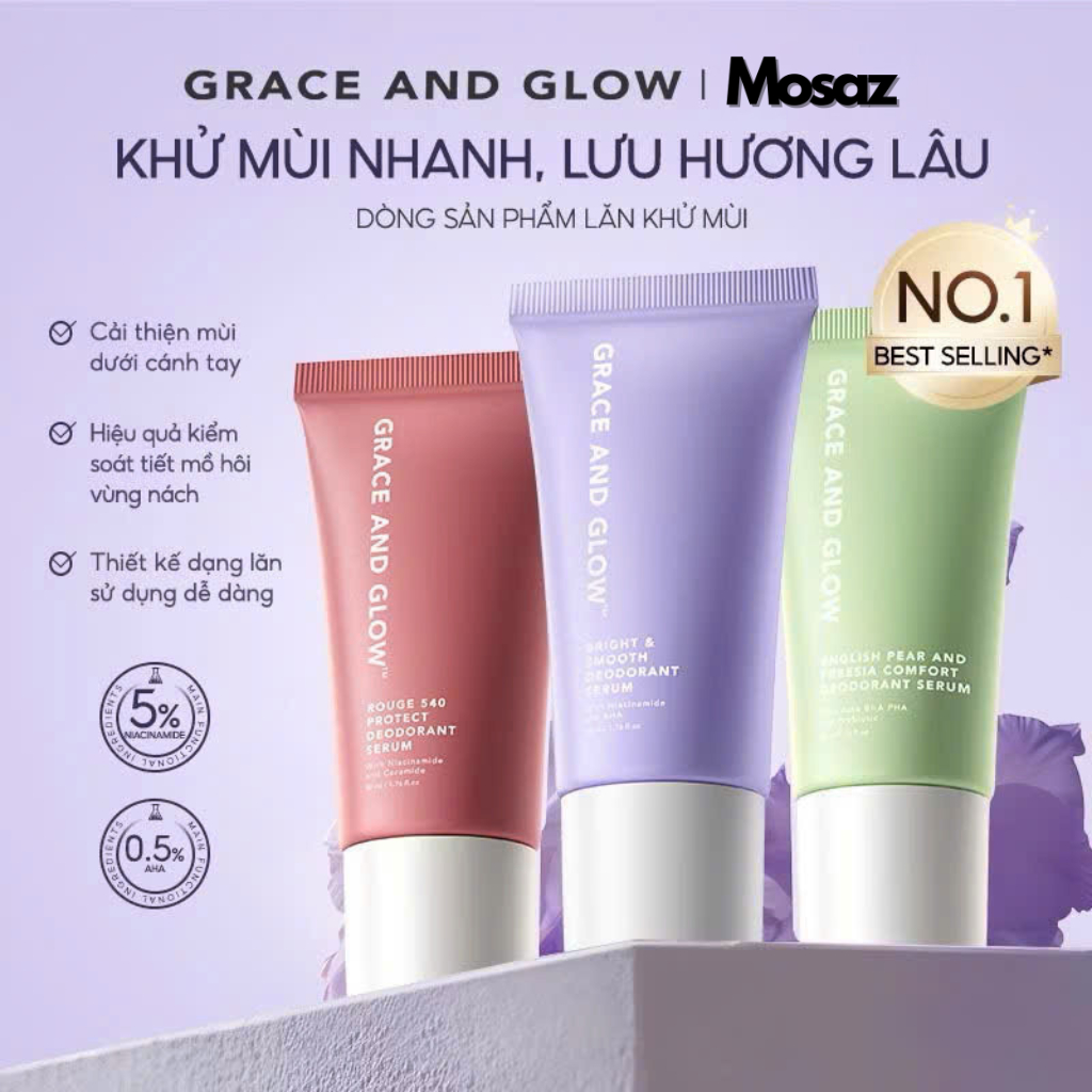 Lăn khử mùi Grace & Glow Black Opium, English Pear, Rouge 540 Deodorant Serum sáng da ngăn ngừa mồ hôi 50ml