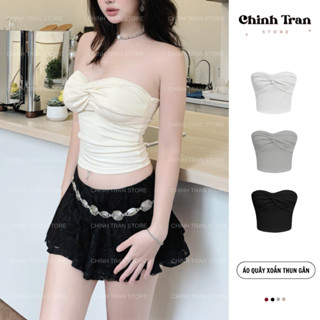 Áo Quây Croptop Nữ Xoắn Kiểu Ôm Body Không Mút Chất Thun Gân - Chinh Trần Store