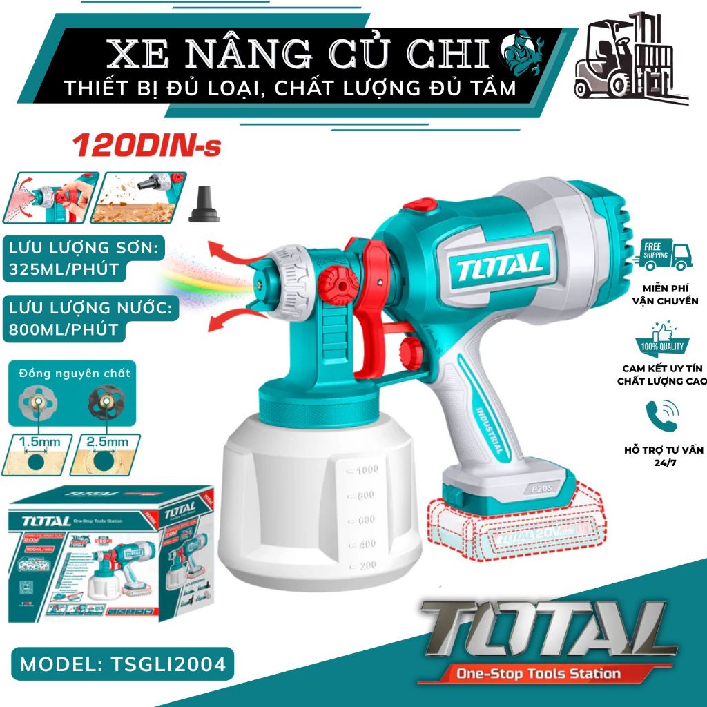 Máy phun sơn dùng pin 20V TOTAL TSGLI2004, máy phun sơn cầm tay, phun được nhiều loại sơn