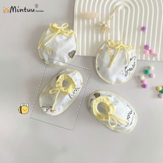 Bộ bao tay chân sơ sinh 0 - 3 tháng (3 - 6kg), cột dây in bông, vải 100% cotton hiệu MINTUU - 3181