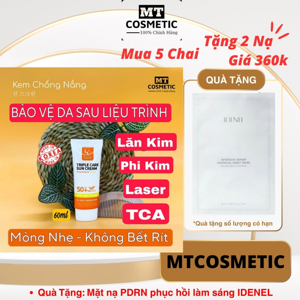 Kem chống nắng WSKIN CHÍNH HÃNG TRIPLE CARE SUN CREAM SPF50+/PA++++ 60ml mỏng nhẹ, không bết rít và 