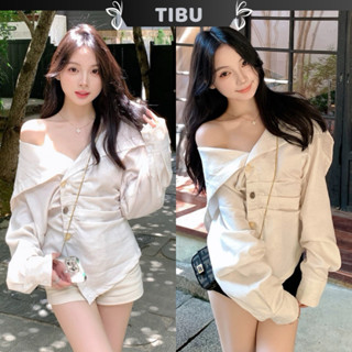  Áo Trễ Vai Cổ Bẻ Lệch Tà Lạ Mắt TIBU Áo Sơ Mi Kiểu Nữ Dễ Thương Xinh Xắn Đi Chơi Học Đi Làm Thu Đông A601 
