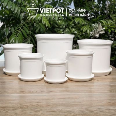 Chậu nhựa trồng cây VIETPOT, màu trắng trơn, trồng hoa, kiểng lá, rau,  để bàn, ban công, sân vườn